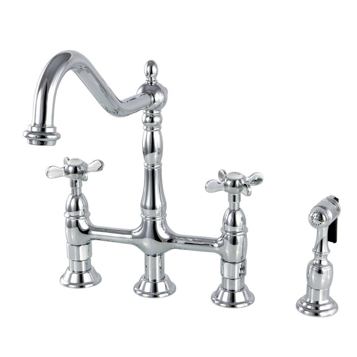Oil Rubbed Bronze Bridge Kitchen Faucet with Brass Sprayer D497064