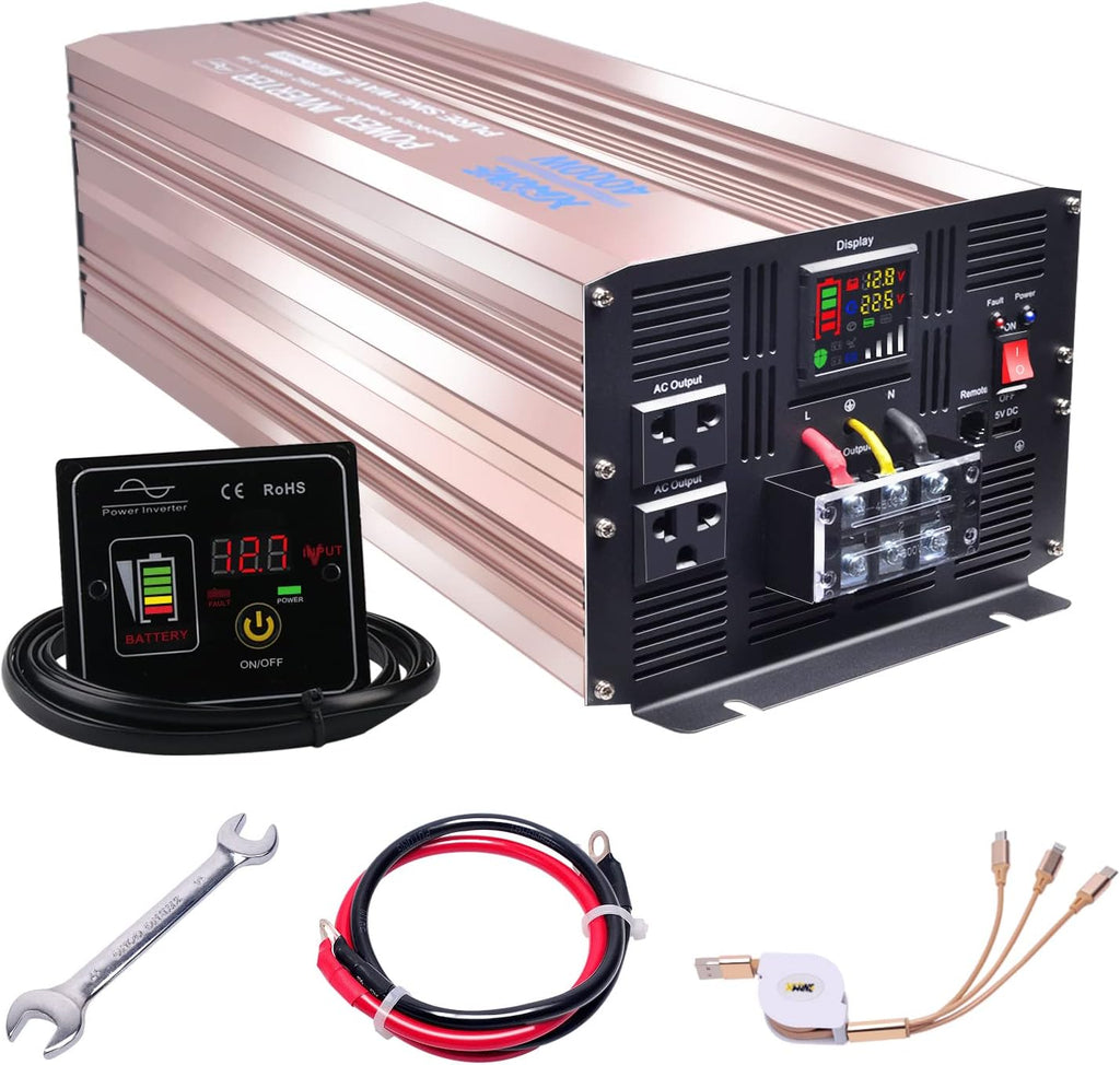 2000W Pure Sine Wave Power Inverter 12V DC to 110V AC with Remote Control D66940