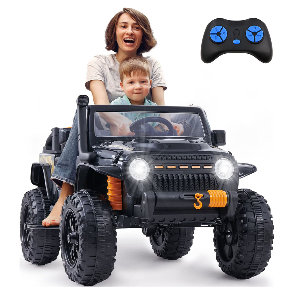 Powered 2-seater Ride On Truck 12V with Remote Control Black Spring Suspension O520