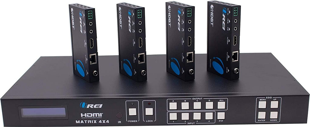 4x4 HDMI Extender Matrix with HDR Switcher & IR Control, RS-232, 4 Receivers Included A14938