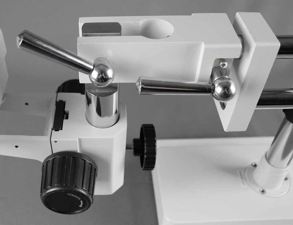 Trinocular Zoom Stereo Microscope, 10x Widefield Eyepiece, 0.7X—4.5X Zoom Range, Double Arm Boom Stand U534040