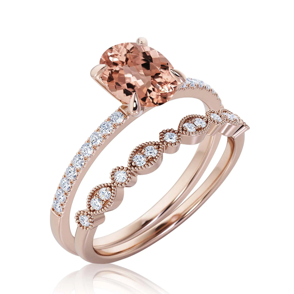 Minimalist 2.00 Carat Oval Cut Morganite And Diamond Moissanite Engagement Ring In 10k Solid Rose Gold J83813