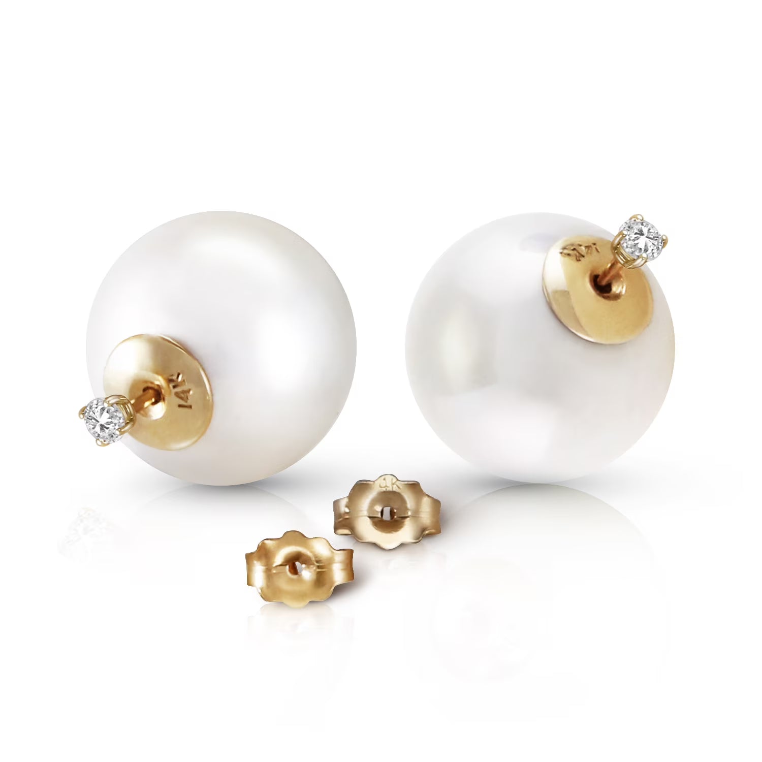 14k Solid Gold Stud Earrings with White Shell Pearls W4695
