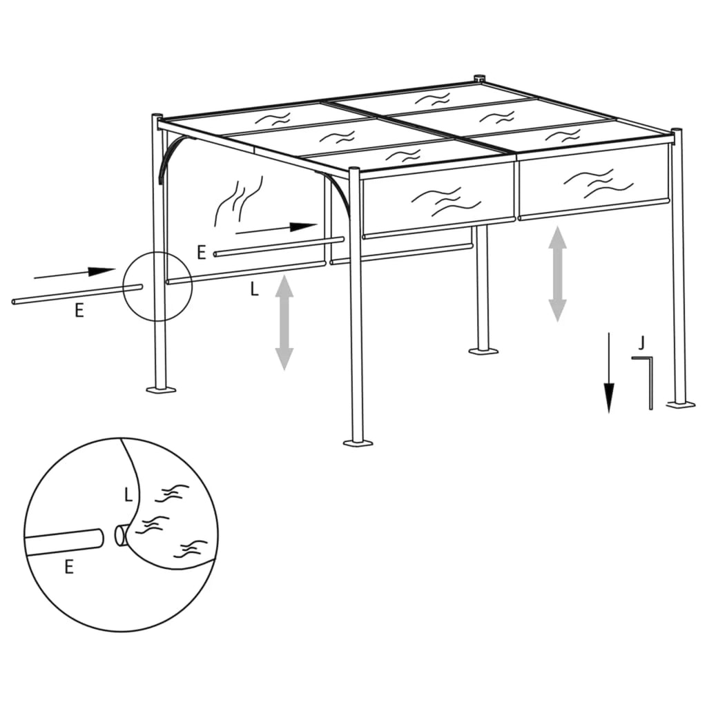 Taupe Steel Frame Garden Pergola with Retractable Roof Canopy Sun Shade Shelter N31190
