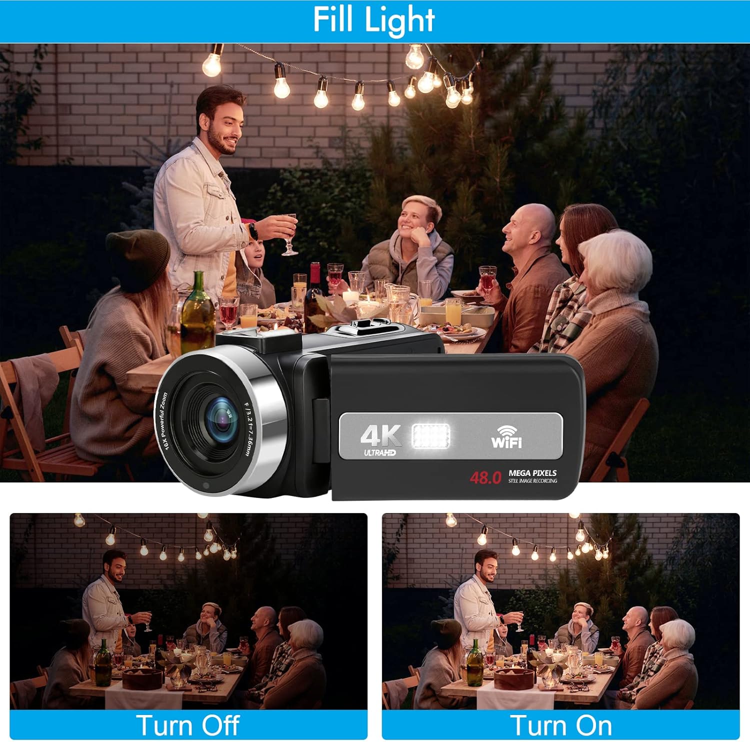 4K 48MP Autofocus Camcorder with WiFi, 18X Digital Zoom, External Microphone, 32GB SD Card, 2 Batteries C10192