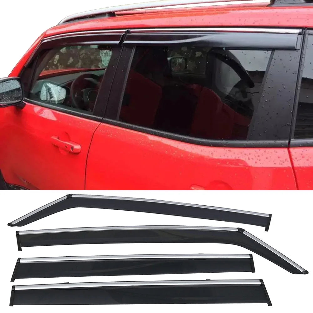 Polycarbonate Window Vent Visor Deflector Rain Guard with Chrome Trim 4Pc M9588