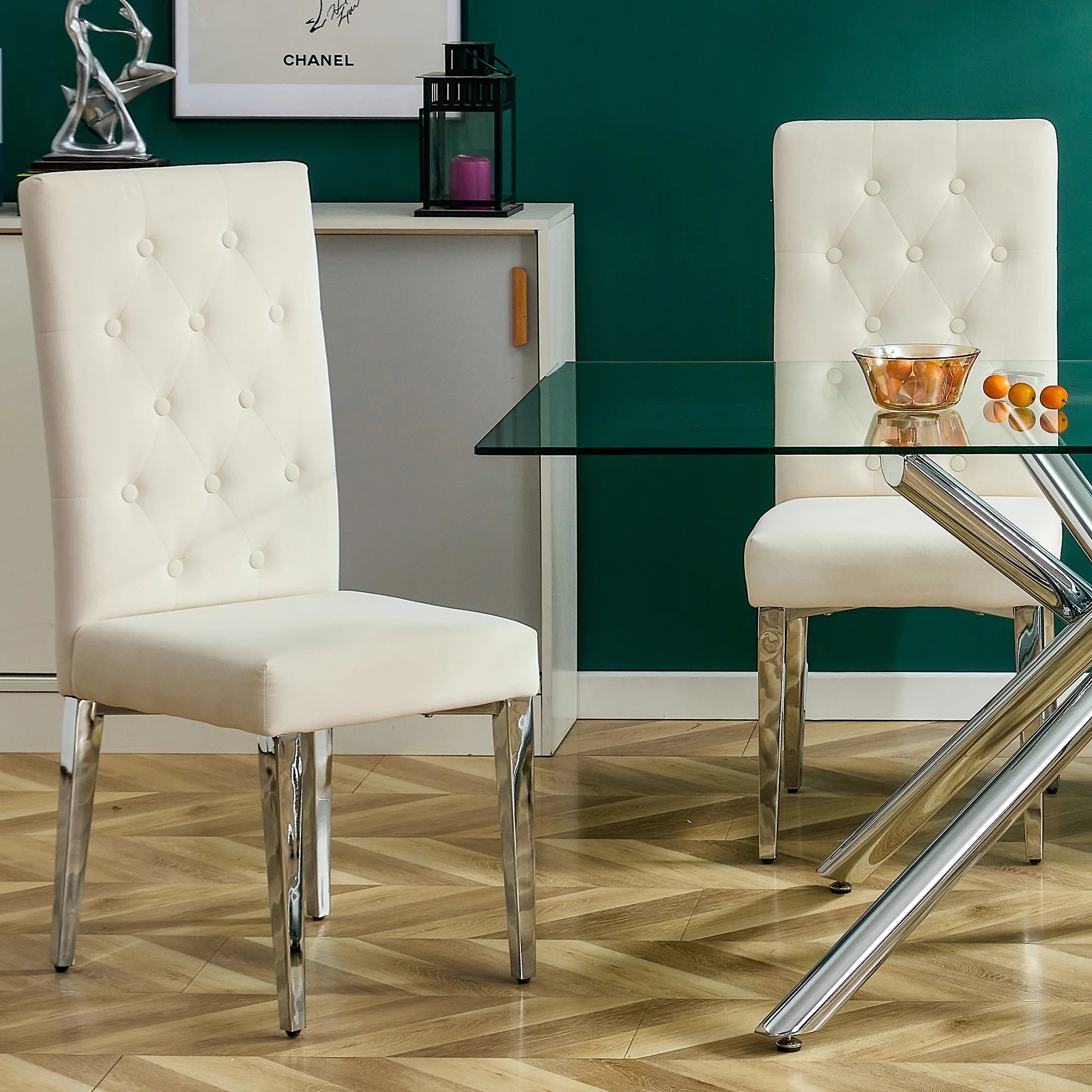 Beige Velvet Upholstered Dining Chairs Set of 2 Z98742