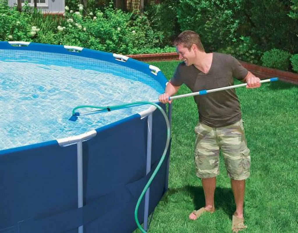 Round Swimming Pool Kit with Vacuum Skimmer, Pole, and Debris Cover Tarp O938534