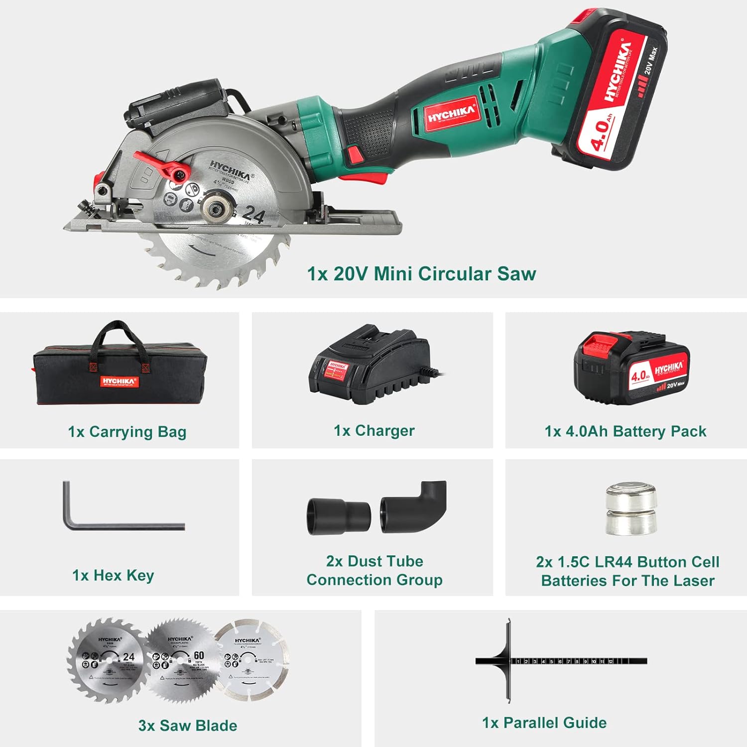 Cordless Mini Circular Saw with 4.0Ah Battery, 3 Blades, 3500RPM B126