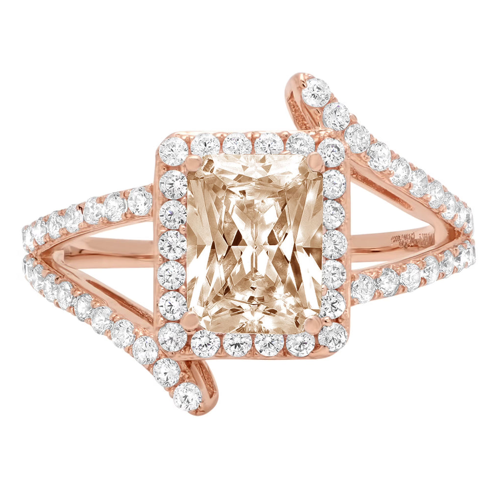 18k Rose Gold Halo Ring with Champagne Simulated Diamond U421