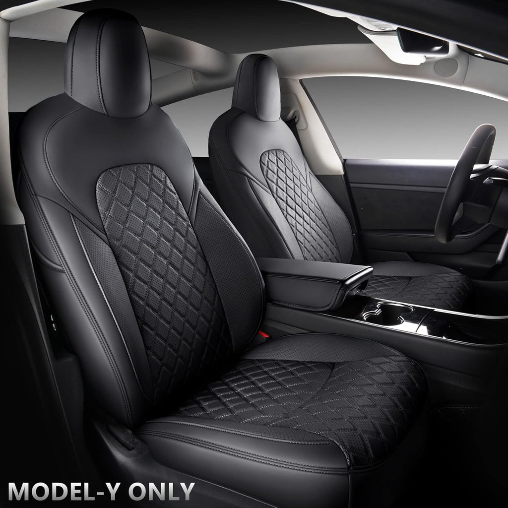 White Faux Leather Custom Car Seat Covers Full Set for Tesla Model Y I562