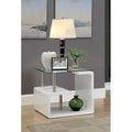 White Glass Top End Table V8890