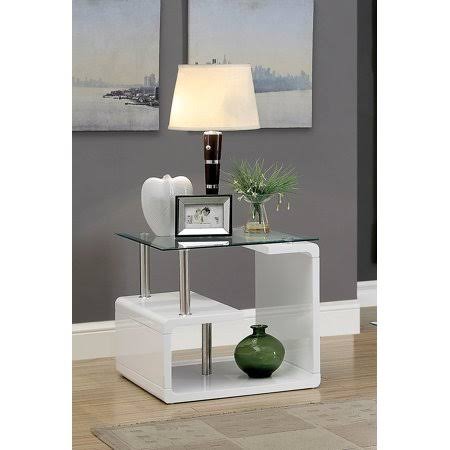 White Glass Top End Table V8890