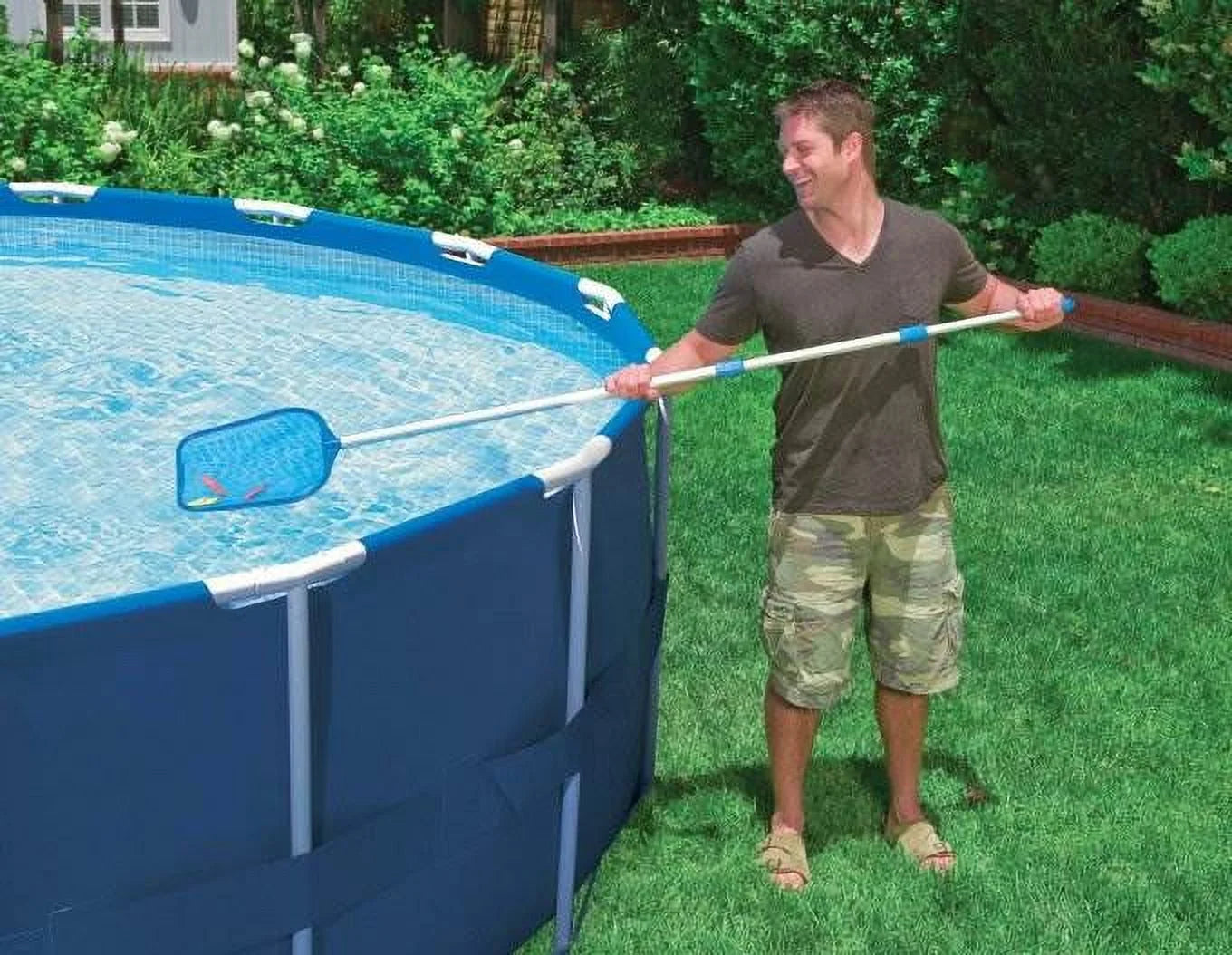 Round Swimming Pool Kit with Vacuum Skimmer, Pole, and Debris Cover Tarp O938534