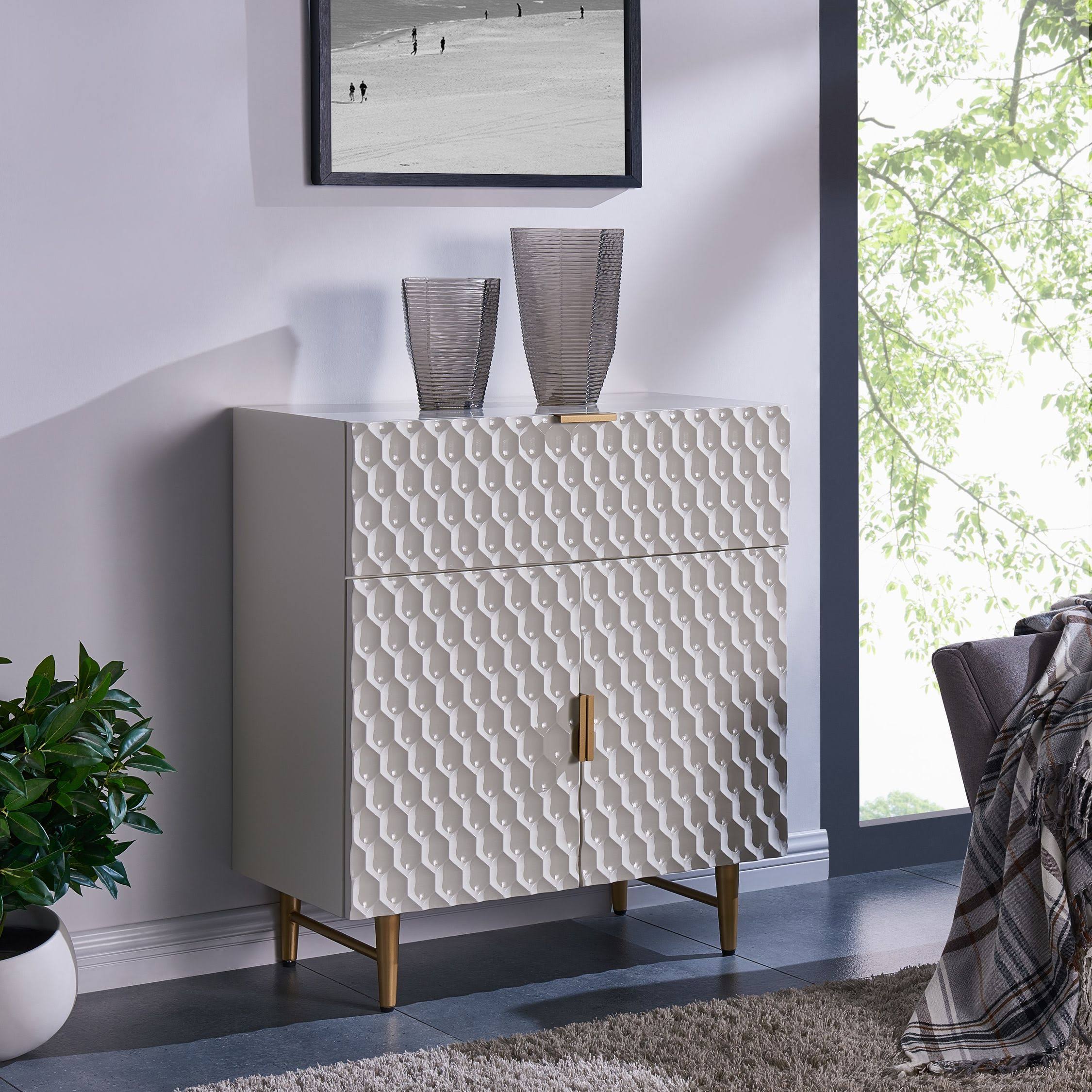 White 1-Drawer Geometric Small Cabinet Z490