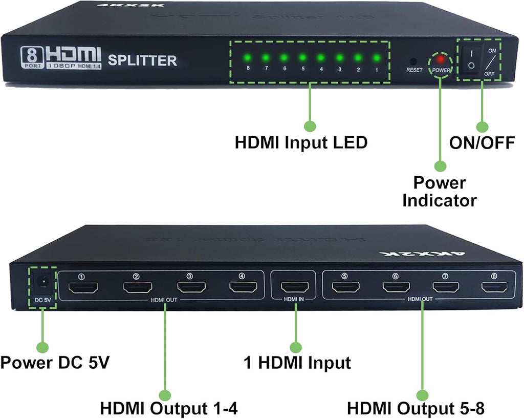 4K@30Hz HDMI Splitter 1 in 8 Out, Pack of 2 C58689