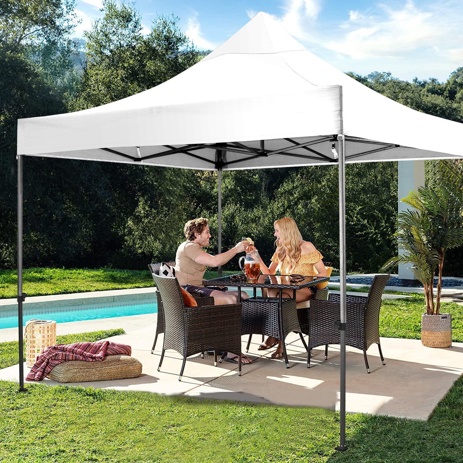 10x10 FT Pop Up Canopy Tent with 4 Removable Sidewalls, Roller Bag and 4 Sandbags, White Y91626