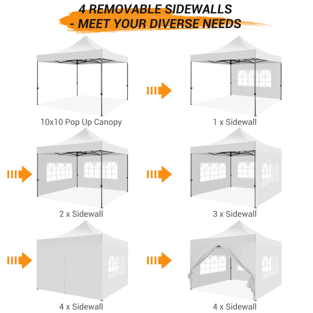 10x10 FT Pop Up Canopy Tent with 4 Removable Sidewalls, Roller Bag and 4 Sandbags, White Y91626
