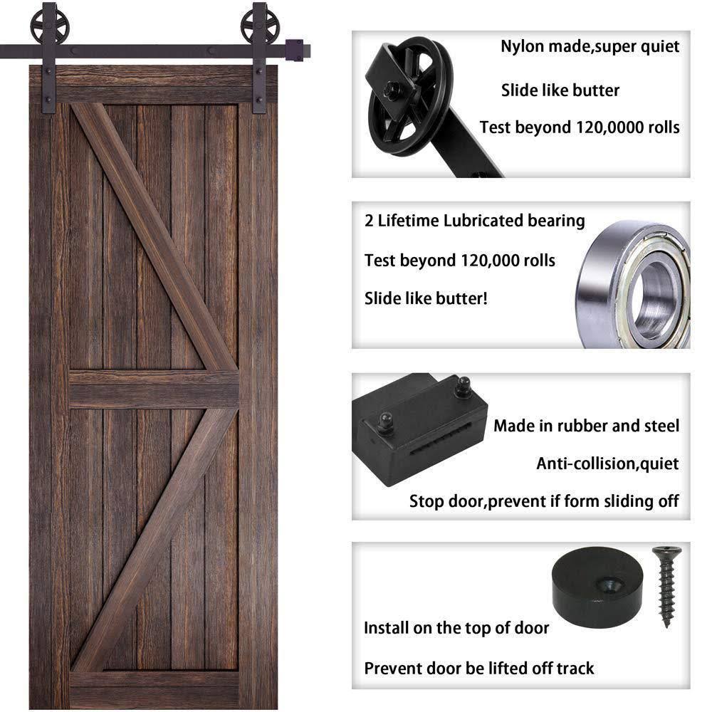 13 ft. Frosted Black Sliding Barn Door Track and Hardware Kit with Non-Routed Floor Guide J84960