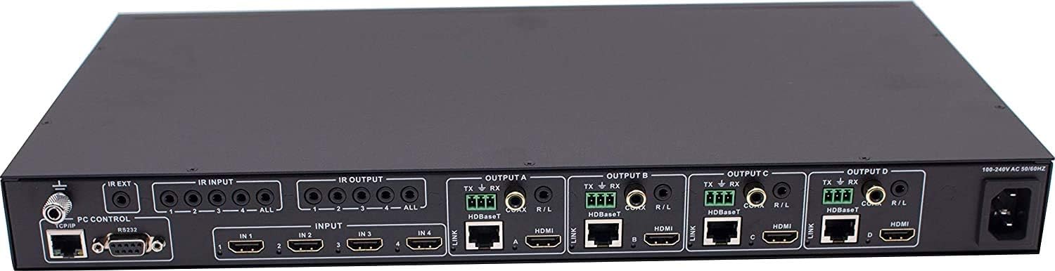 4x4 HDMI Extender Matrix with HDR Switcher & IR Control, RS-232, 4 Receivers Included A14938