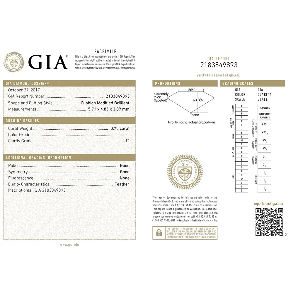 Cushion Solitaire 4-Prong 0.75 Carat 14K Gold Engagement Ring Y988455