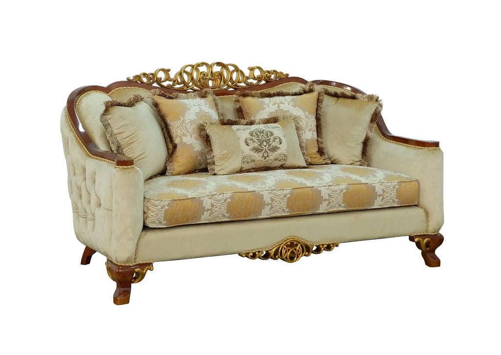 Brown & Gold Wood Trim Loveseat J2959
