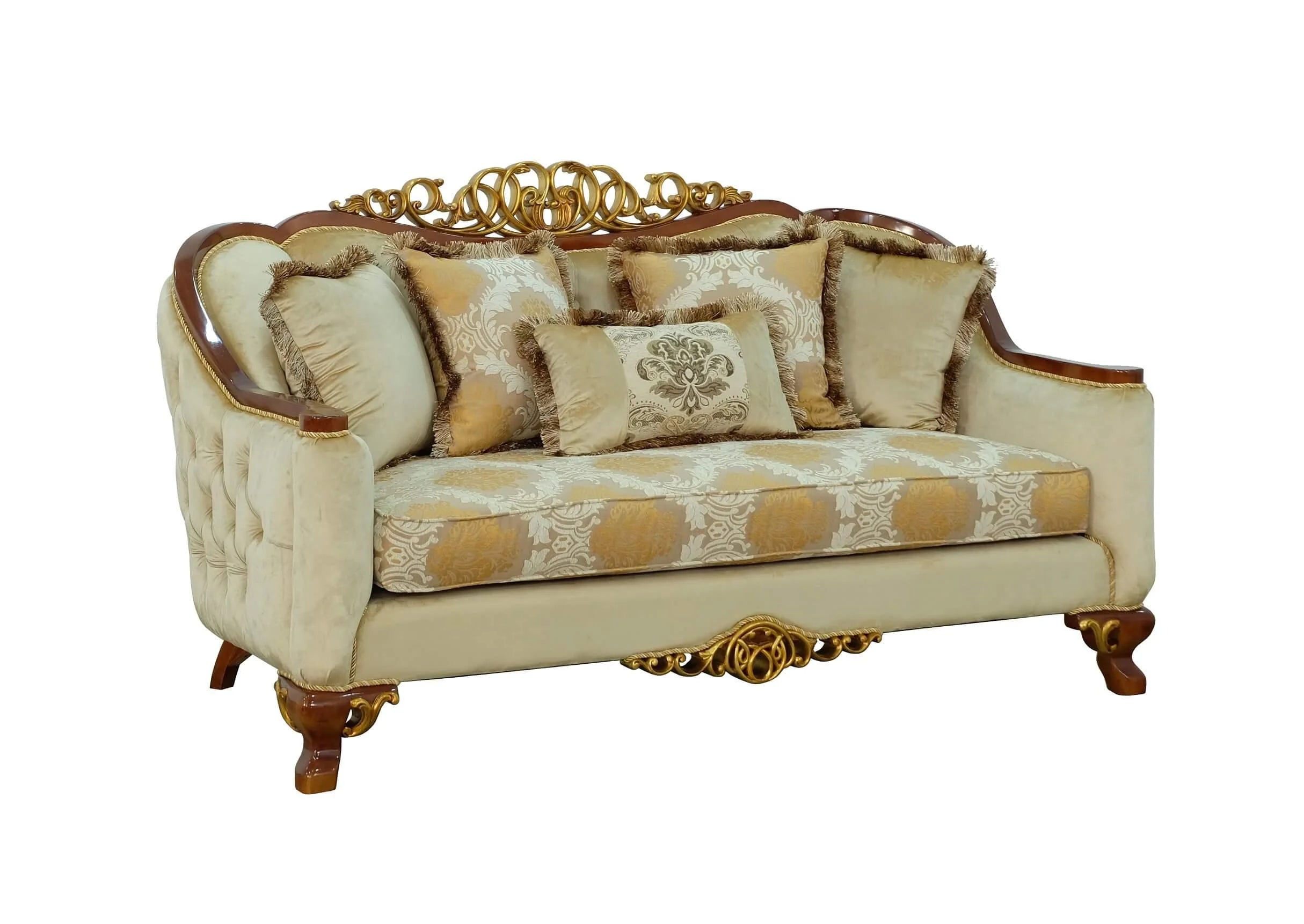Brown & Gold Wood Trim Loveseat J2959