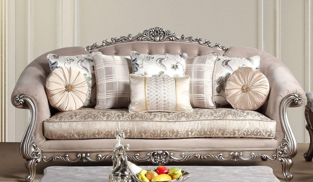 Beige Fabric Silver Finish Sofa Set 3Pc Q165883