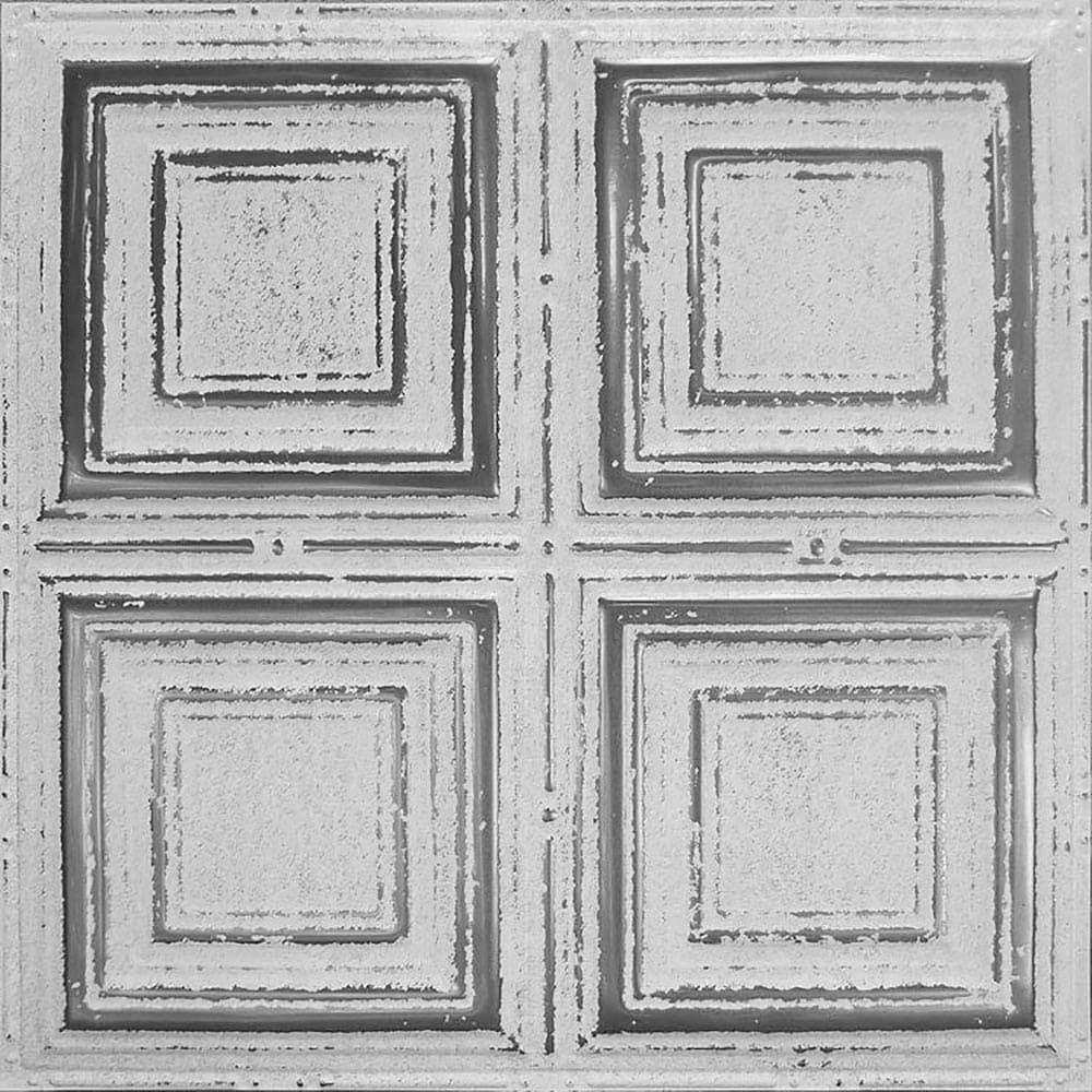 Silver Washed White Metal Ceiling Tiles 5-Pack M597305