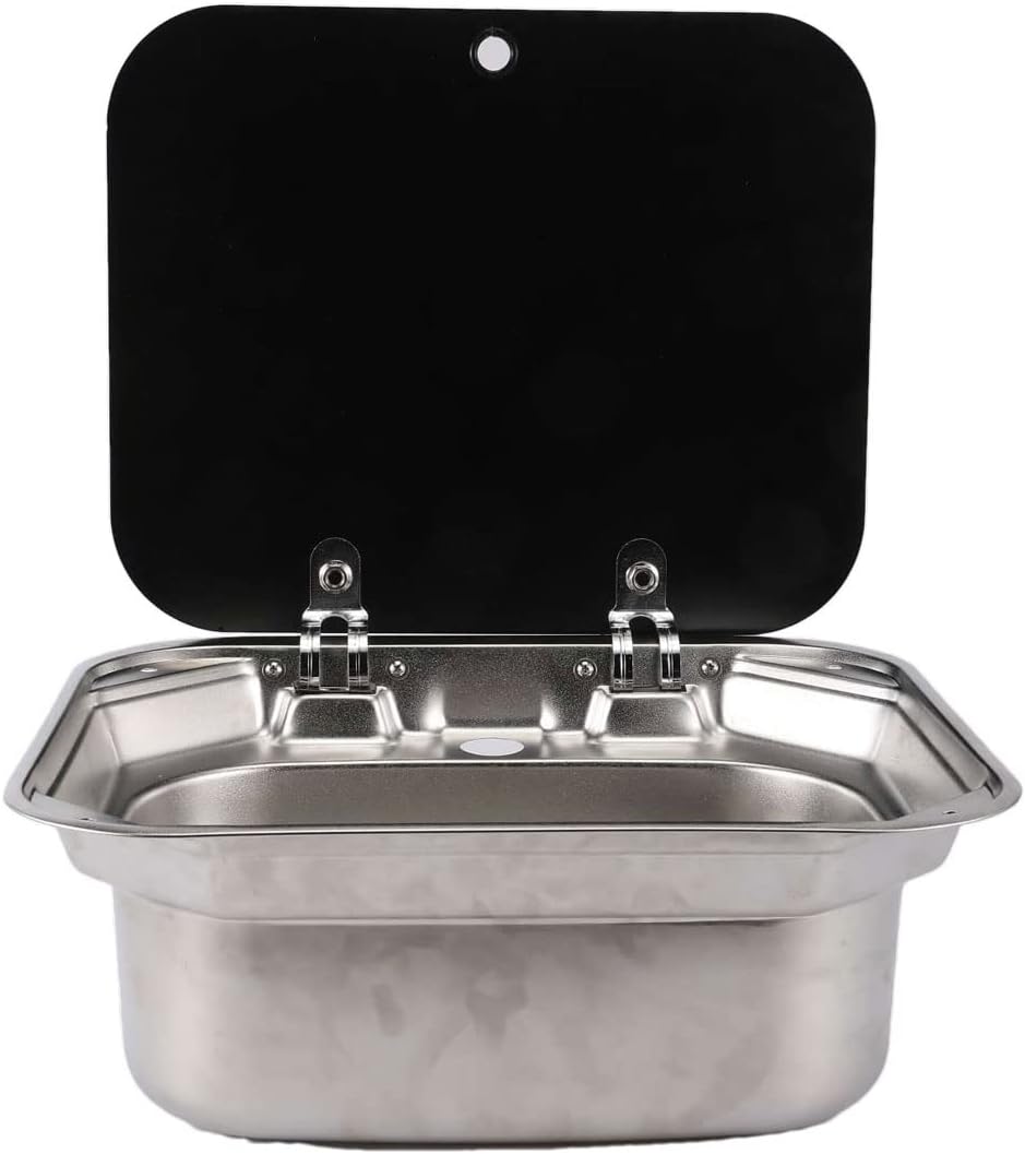 RV Kitchen Sink Stainless Steel Hand Wash Basin with Tempered Glass Lid A77244