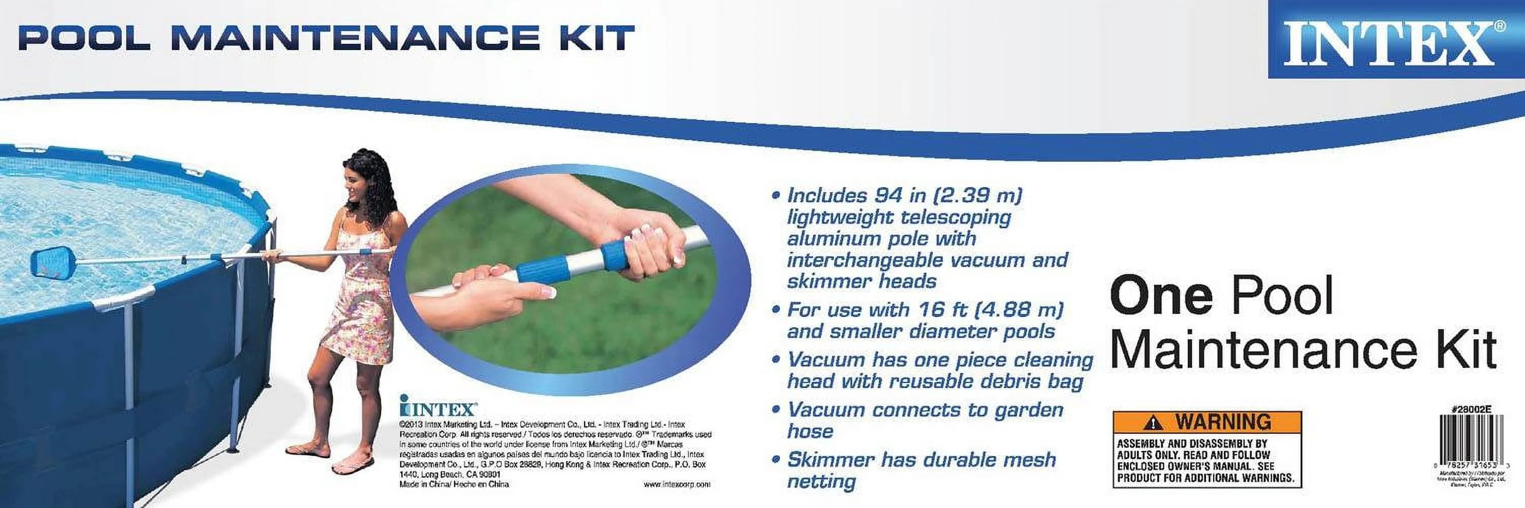 Round Swimming Pool Kit with Vacuum Skimmer, Pole, and Debris Cover Tarp O938534