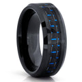 Black Tungsten Carbide Ring with Blue Carbon Fiber D580844