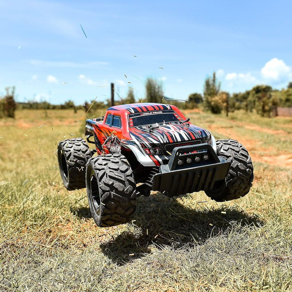 1:14 Scale Remote Control Car, 4WD Electric Toy Off Road RC Monster Truck with Two Rechargeable Batteries T249