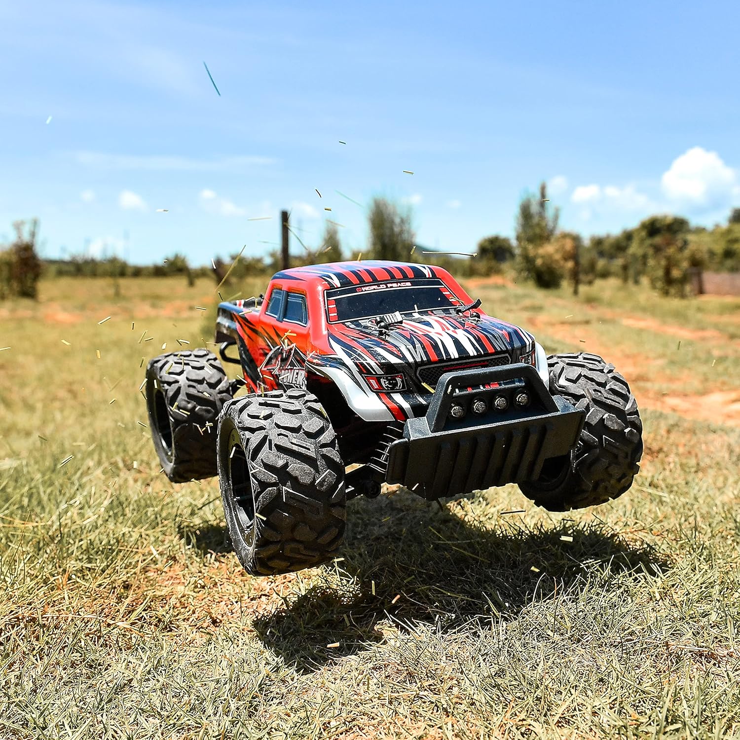 1:14 Scale Remote Control Car, 4WD Electric Toy Off Road RC Monster Truck with Two Rechargeable Batteries T249
