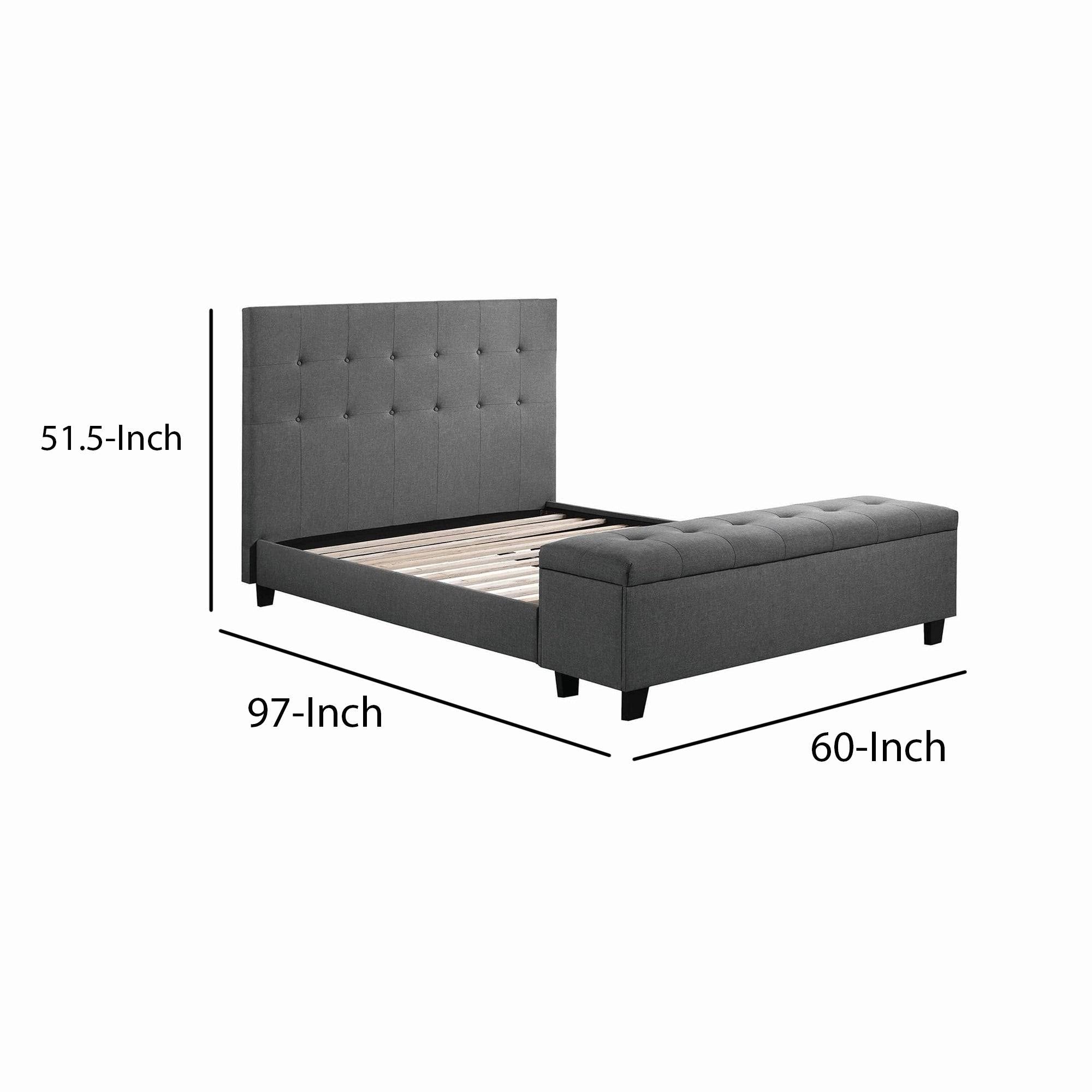 Gray Button Tufted Bed with Attached Storage Bench S510805