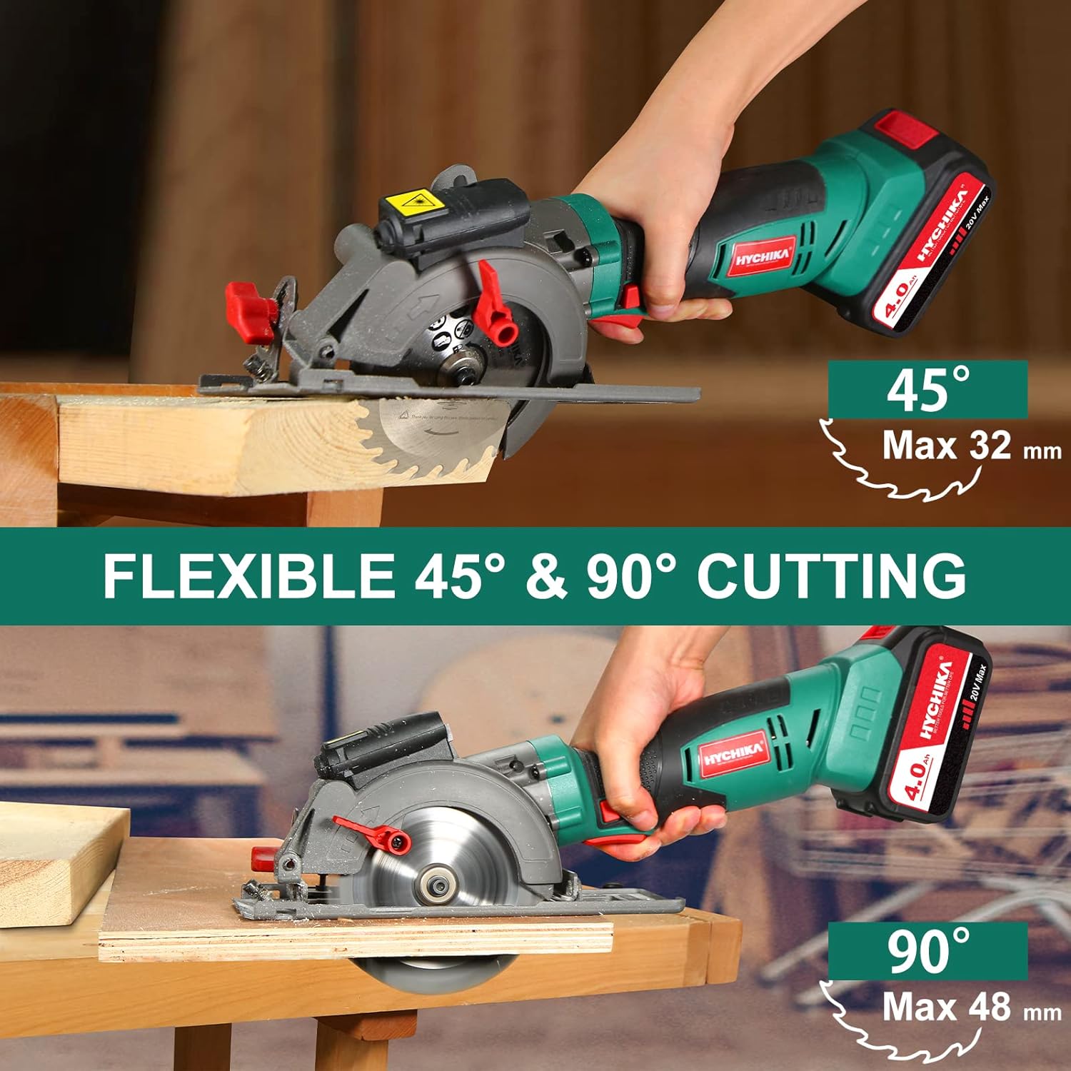 Cordless Mini Circular Saw with 4.0Ah Battery, 3 Blades, 3500RPM B126