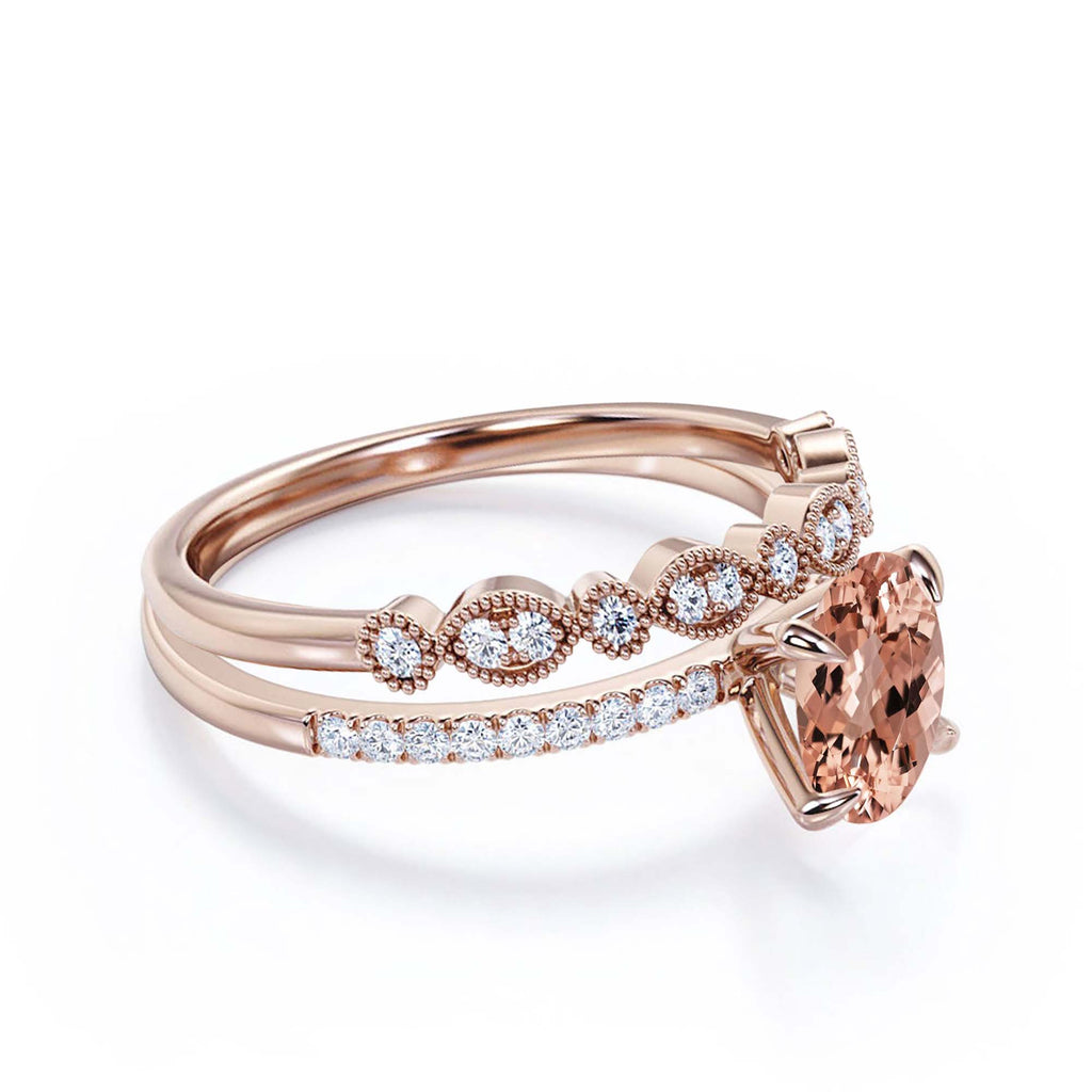 Minimalist 2.00 Carat Oval Cut Morganite And Diamond Moissanite Engagement Ring In 10k Solid Rose Gold J83813