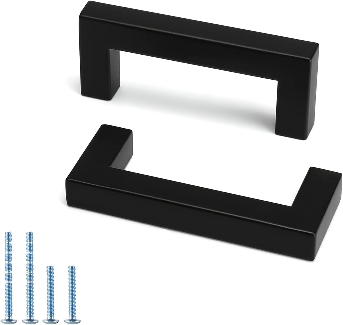 Black Square Bar Cabinet Pull Drawer Handle Stainless Steel, Center to Center 4in N784