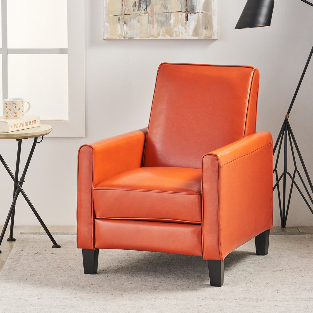 Orange Bonded Leather Push Back Recliner I389
