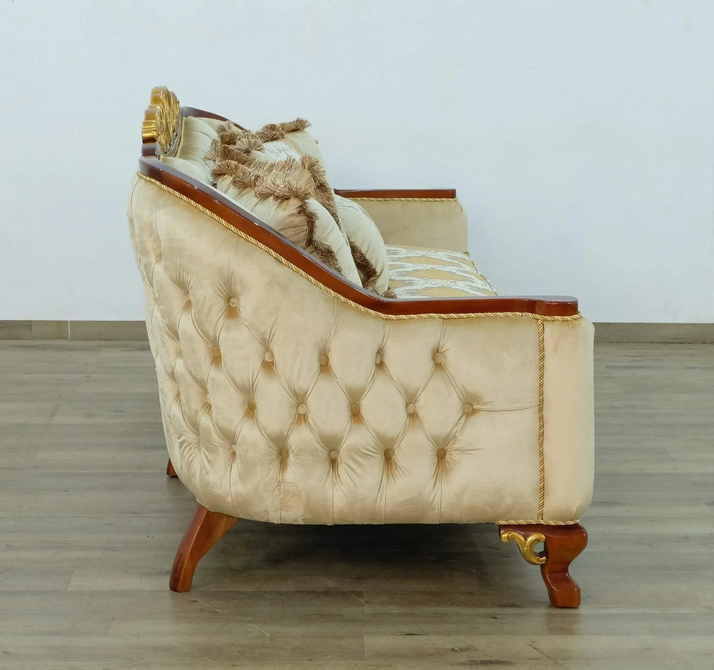 Brown & Gold Wood Trim Loveseat J2959