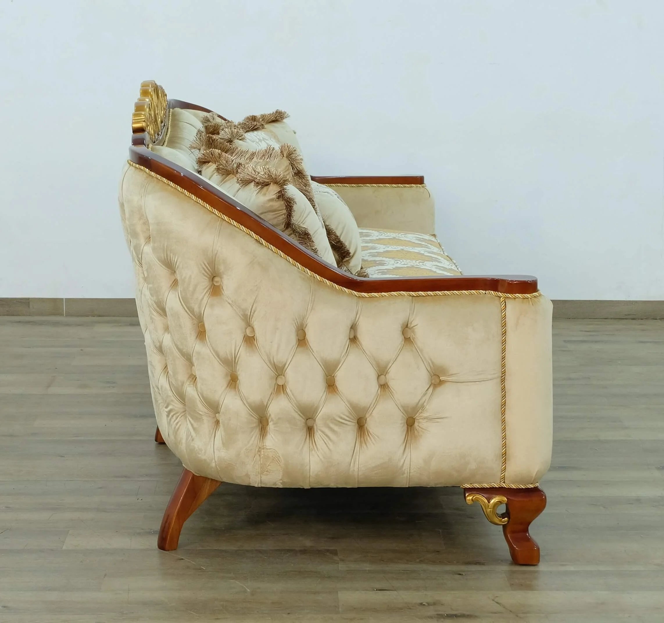 Brown & Gold Wood Trim Loveseat J2959